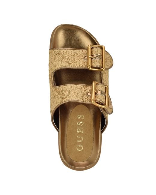 Guess Brown Fasten Double-buckle Footbed Sandals