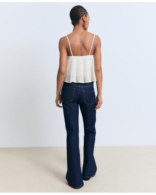 Mango White Ruffle Knit Top