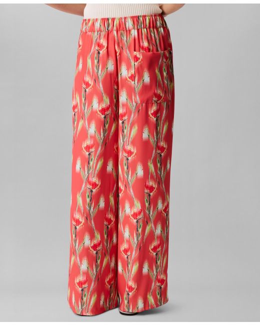 Calvin Klein Red Floral-print Pull-on Drawstring Pants