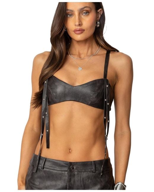Edikted Women's Black Sadaf Faux Leather Bra Top