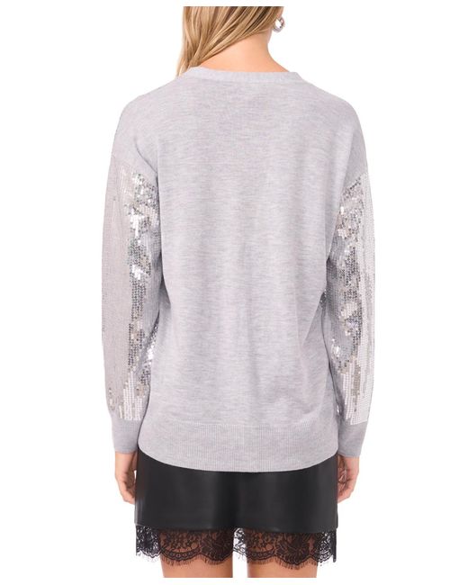 Vince Camuto Gray Sequin Long Sleeves Cardigan Sweater