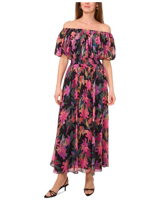Vince Camuto Red Off-the-shoulder Puff-sleeve Maxi Dress