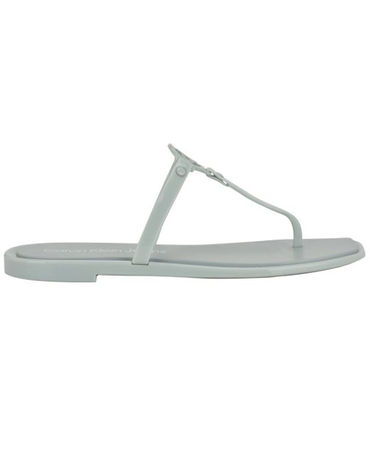 Calvin Klein Metallic Edhen Logo T-strap Flat Jelly Sandals