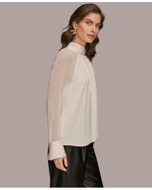 Donna Karan Natural High Neck Mix Media Blouse