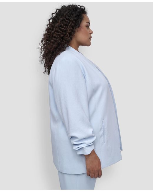 DKNY Blue Plus Size Ruched-sleeve Open-front Blazer