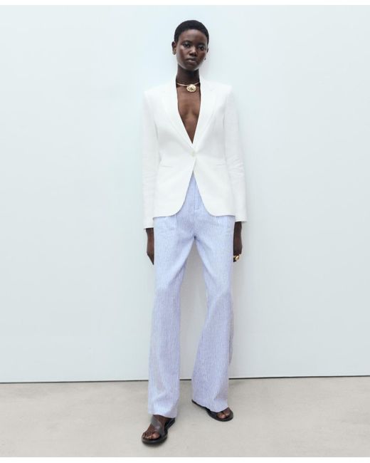 Mango Blue Striped Linen-blend Trousers Pants