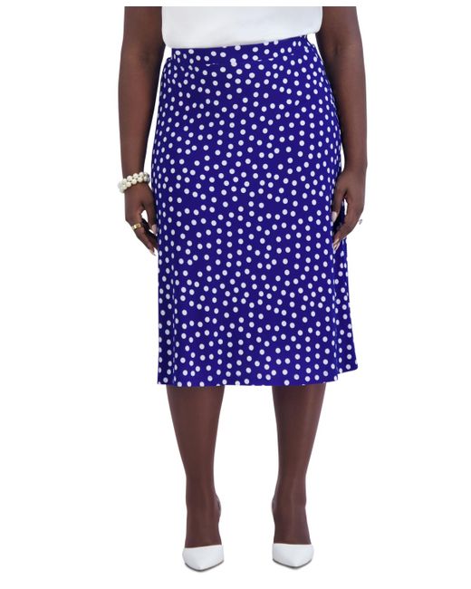 Kasper Blue Ity Dot-print A-line Pull-on Skirt