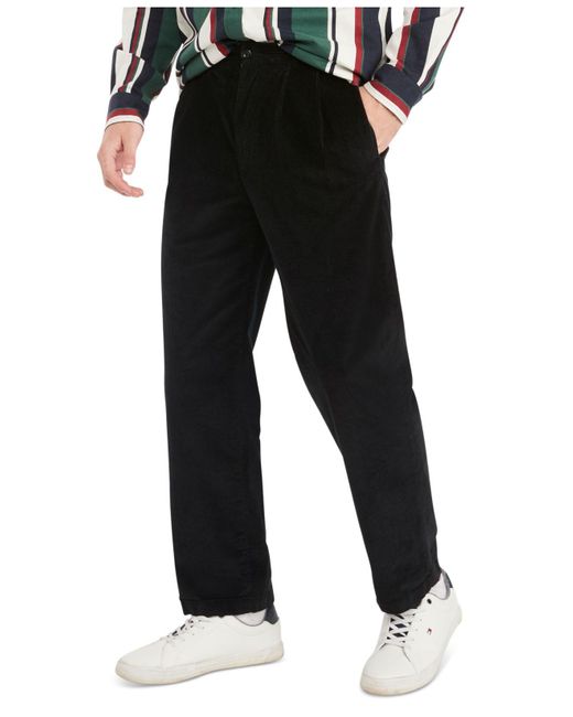 Tommy Hilfiger Double Pleat Corduroy Pants in Black for Men Lyst