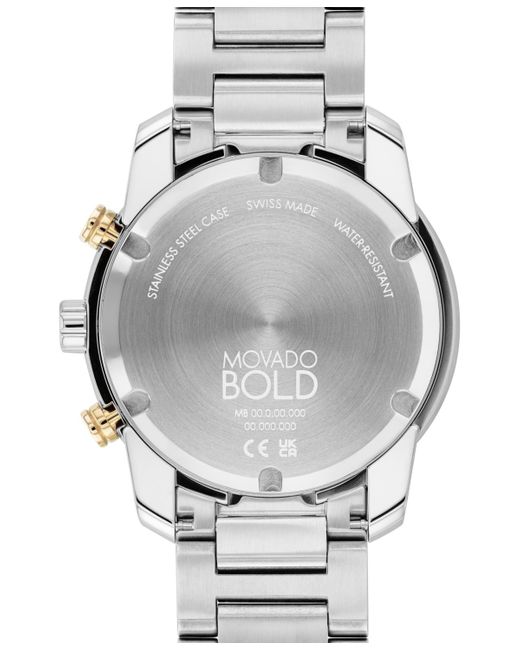 Movado Metallic Swiss Chronograph Bold Verso Stainless Steel Bracelet Watch 44mm for men