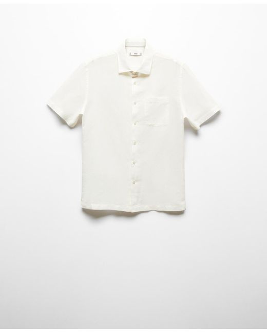 Mango White Regular-fit Linen Short-sleeved Shirt for men
