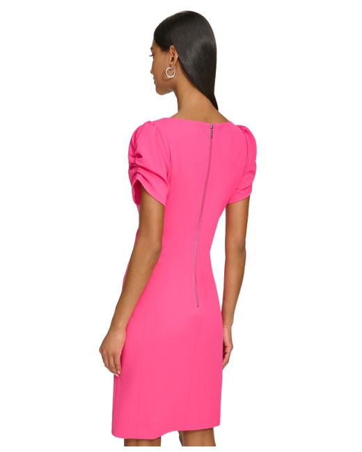 Karl Lagerfeld Pink Puff-sleeve Sheath Dress