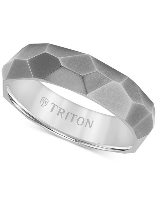 Triton White Faceted Brush Finish Wedding Band for men