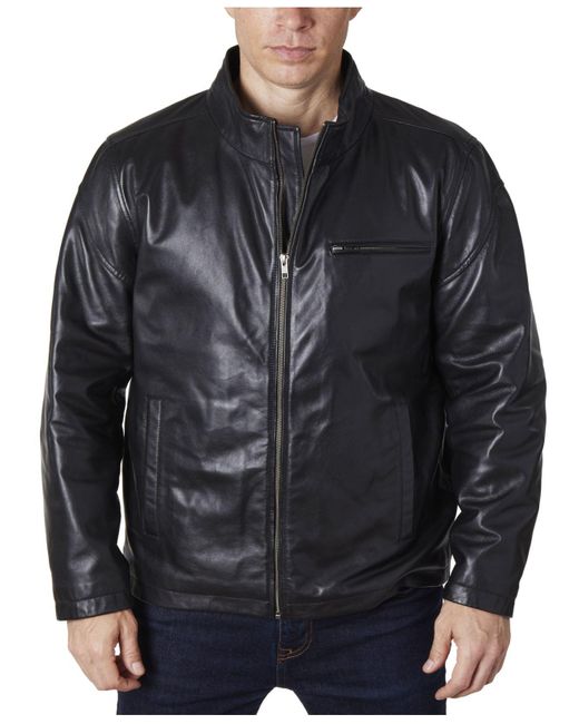 Perry Ellis Genuine Leather Moto Jacket in Black for Men | Lyst