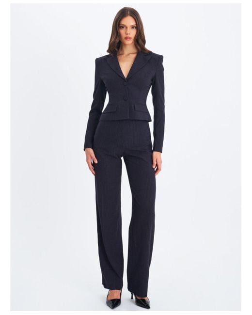 Miss Circle Blue Quinne Navy Striped Single-breasted Peplum Blazer