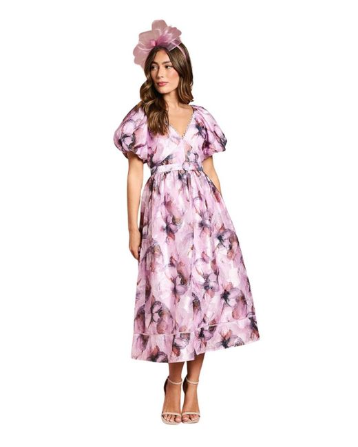Coast Pink Short Puff Sleeve Belted Midi Dress