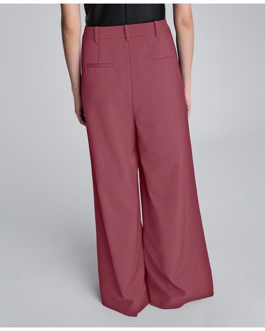 Kenneth Cole Red Inverted Pleat Wide Leg Pants