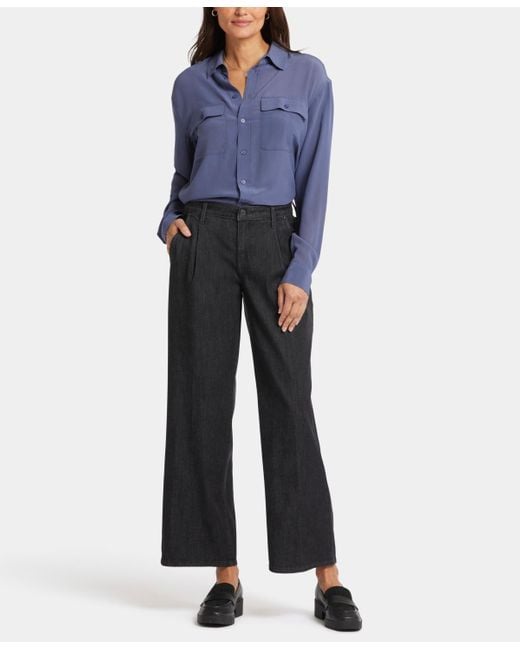 NYDJ Blue Teresa Wide Leg Ankle Pleated Jeans