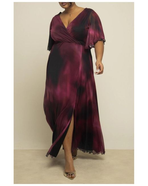 FASHION-SZN CURVE Red Abstract Print Mesh Maxi Dress