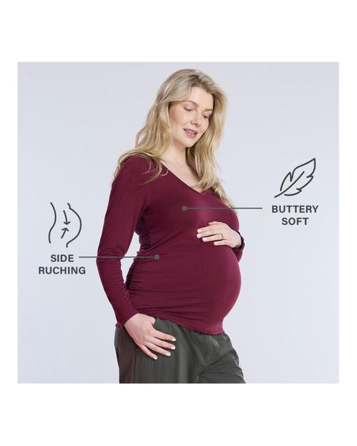 Motherhood Maternity Purple Maternity V-neck Side-ruched Long Sleeve Tee