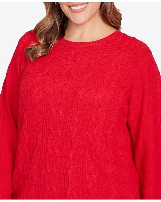 Ruby Rd Red Plus Size Mixed Cable Cozy Sweater