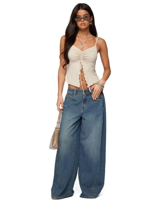 Edikted White Landon Drawstring Split Front Top