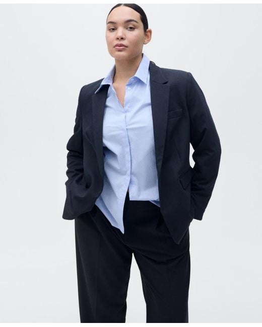 Mango Blue Straight-fit Pleated Trousers Pants