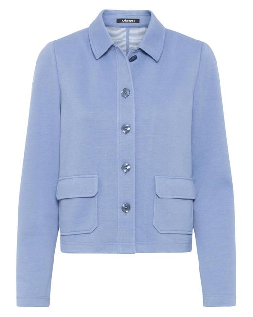 Olsen Blue Long Sleeve Pique Knit Cropped Jacket