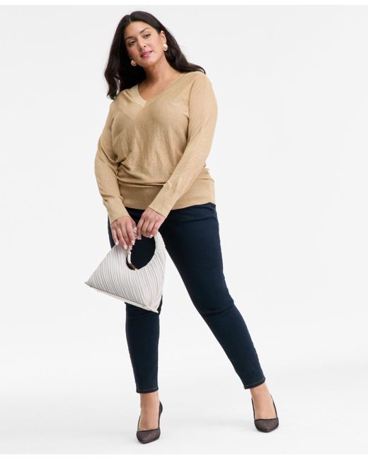 INC International Concepts Natural Plus Size V-neck Dolman-sleeve Sweater