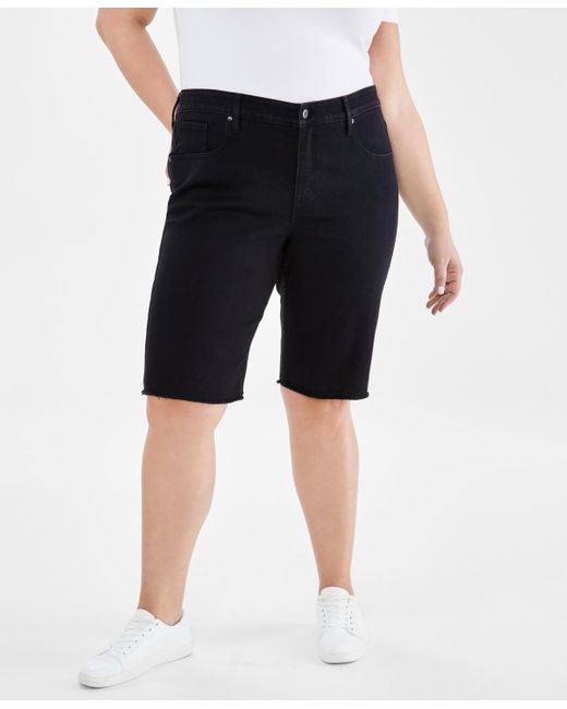Style & Co. Black Plus Size Denim Raw-edge Bermuda Shorts