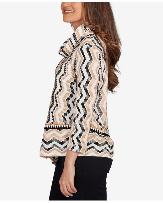 Ruby Rd Gray Petite Cowl Neck Zigzig Textured Knit Top