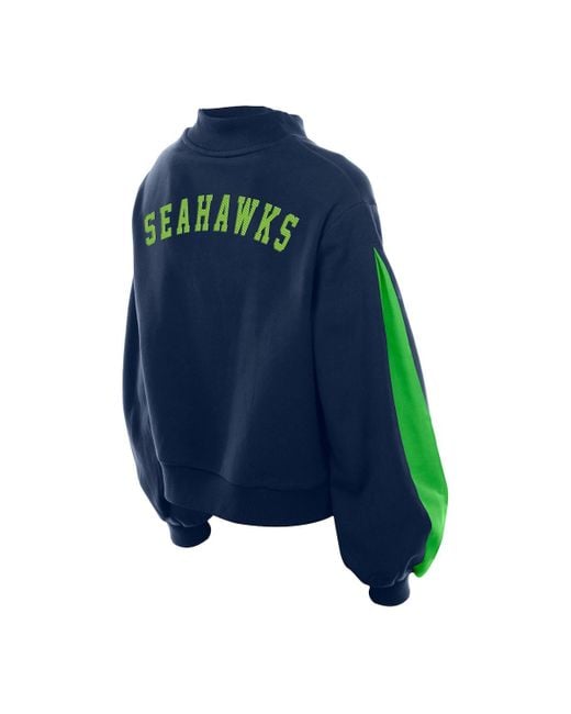 KTZ Blue Seattle Seahawks Sport Night Mock Neck Balloon Sleeve Pullover Sweatshirt