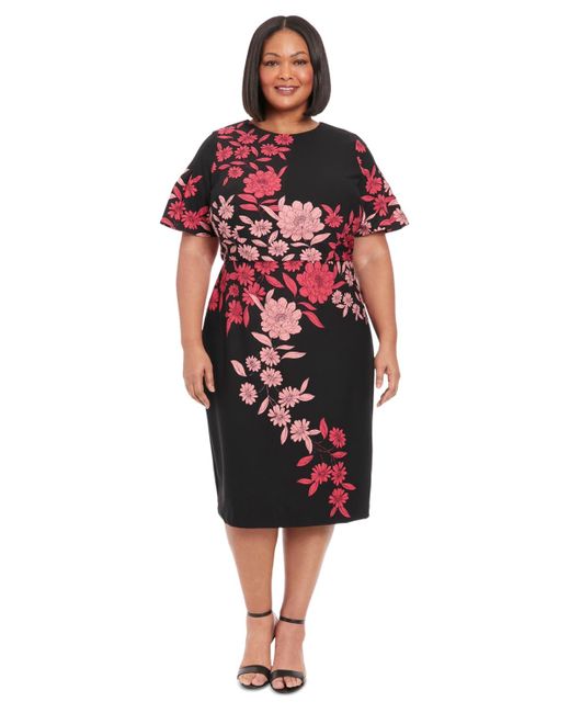 London Times Plus Size Printed Short sleeve Midi Dress in Red Lyst