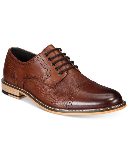 Bar Iii Brown Parker Leather Cap-toe Brogues Created For Macy's for men