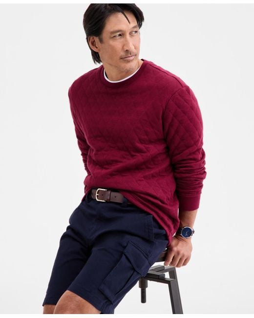 Club Room Red Quilted Crewneck Sweatshirt for men