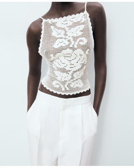 Mango Black Open Back Crochet Top