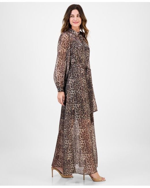 Julia Jordan Brown Belted Long-sleeve Shirtdress