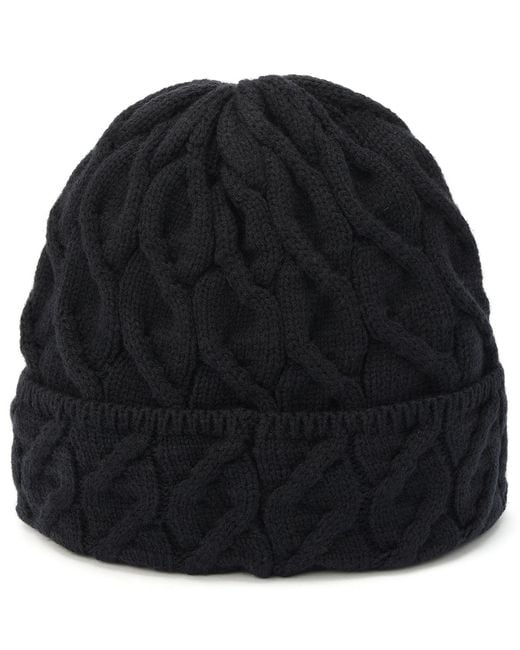 Tommy Hilfiger Black Wide Cable Cuff Hat for men
