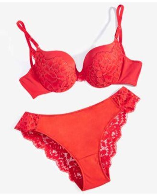 Maidenform Love The Lift Push Up Bra Lace Back Tanga Underwear in Red