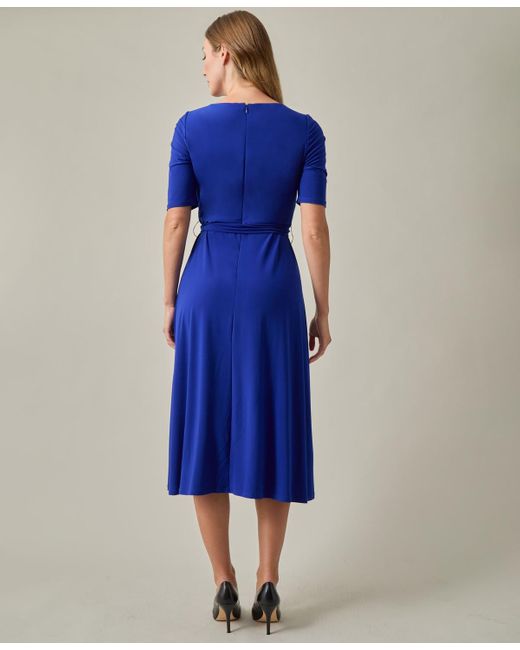 Kasper Blue Tie-waist Short-sleeve Fit & Flare Dress