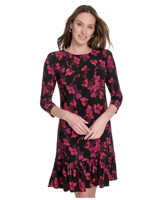Tommy Hilfiger Red 3/4-sleeve Jersey Shift Dress