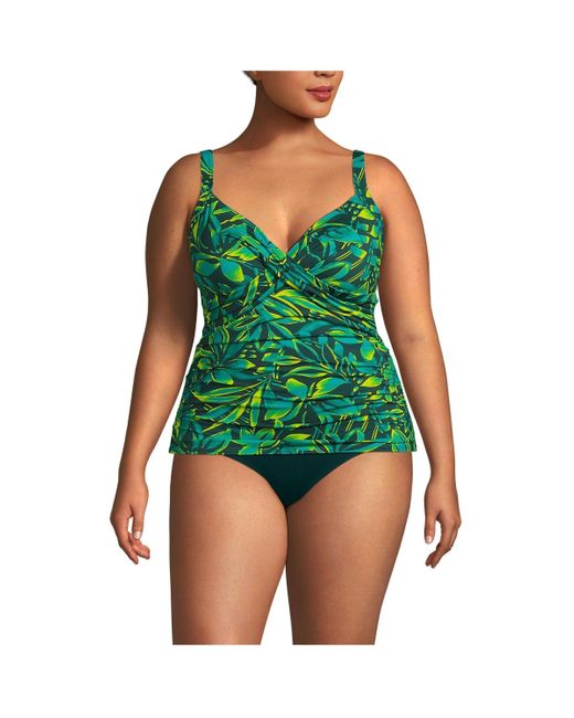 Lands' End Green Plus Size Chlorine Resistant Wrap Tankini Swimsuit Top