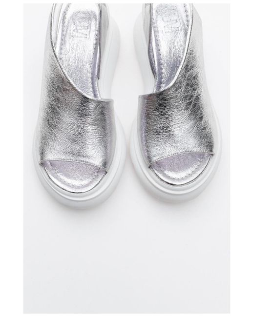 Forever & Always Shoes Gray Agusto Leather Platform Sandal ()