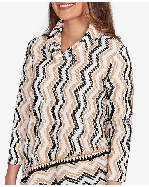Ruby Rd Gray Petite Cowl Neck Zigzig Textured Knit Top