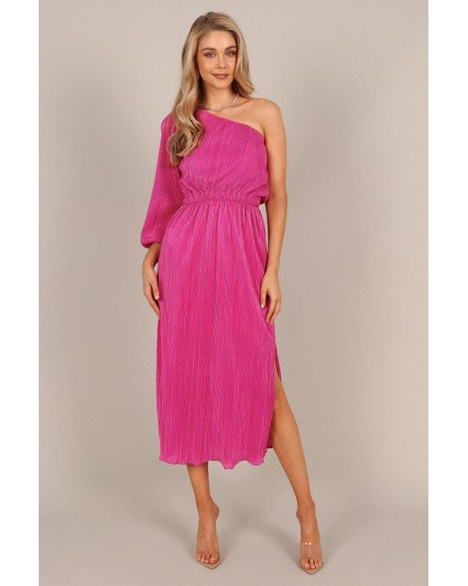 Petal & Pup Pink Pontee One Shoulder Pleated Midi Dress