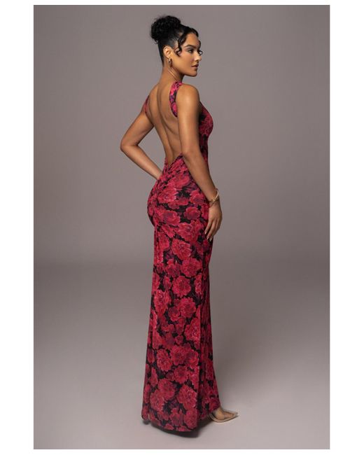 JLUXLABEL Red Floral Front And Center Maxi Dress