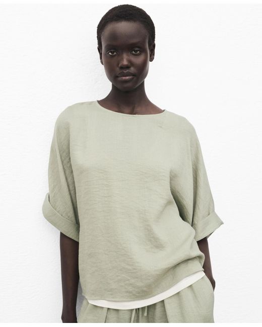Mango Natural Turn-up Sleeves Oversized Blouse