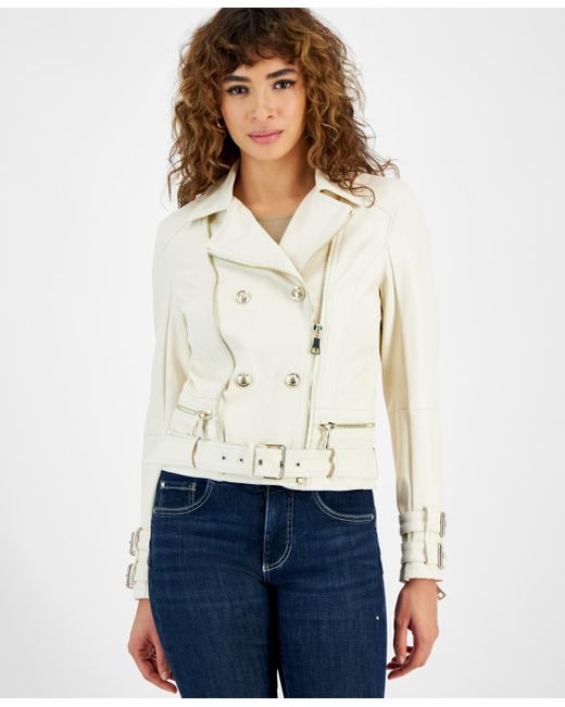 Guess White Olivia Faux-leather Biker Jacket