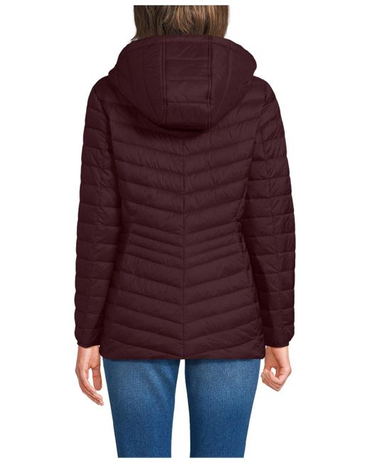 Lands' End Red Wanderweight Packable Down Hooded Long Jacket