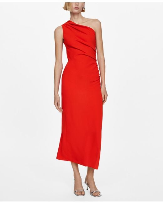 Mango Red Side Slit Detail Asymmetrical Dress