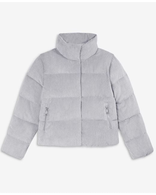 Steve Madden White Corduroy Zip-front Puffer Coat